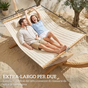 Amaca da Giardino 325x140x2,5 cm con Cuscino e Tasca in Poliestere con Barre di Legno Bianco Crema...