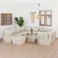 Set Divani da Giardino su Pallet 10 pz con Cuscini Legno Abete 3063674