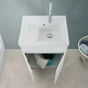 Mobile lavatoio 60x46,8 cm bianco frassinato con vasca in ceramica bianca