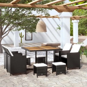 Set da pranzo da giardino 9 pz in polyrattan e acacia nero