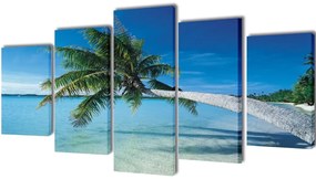 5 Pz Set Stampa Su Tela Da Muro Spiaggia Con Palma 200 X 100 Cm /
