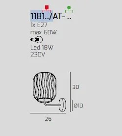 Applique ottone satinato 1 luce vetro ambra 1181os-at-am