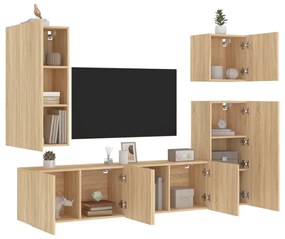 Mobili tv a muro 5pz rovere sonoma in legno multistrato