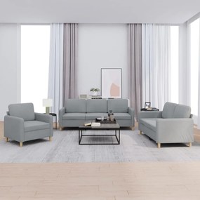 Set Di Divani 3 Pz Con Cuscini Grigio Chiaro İn Tessuto /