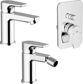 Set miscelatore lavabo bidet e doccia ad incasso con deviatore cromo lucido con piletta - Zyra
