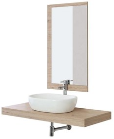 Mobile Bagno 120x50 con mensola e lavabo a ciotola in ceramica e specchio 60x100 Rovere