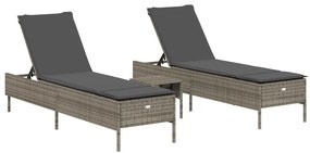 Set lettini prendisole con cuscini 3pz grigio in polyrattan