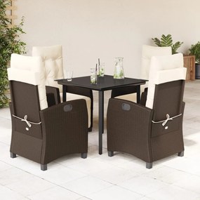 Set da Pranzo da Giardino 5pz con Cuscini in Polyrattan Marrone