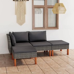 Set divani da giardino 4 pz con cuscini in polyrattan grigio