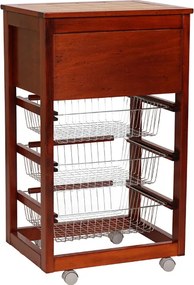 Carrello in legno portapane con cesti portafrutta LANDHELL Ciliegio