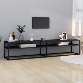 Mobile Porta Tv Marmo Nero 200x40x40,5 Cm İn Vetro Temperato /