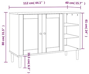 Credenza SENJA Aspetto Rattan Nero 112x40x80 cm Massello Pino