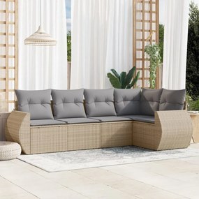 Set divano da giardino 5 pz con cuscini beige in polyrattan