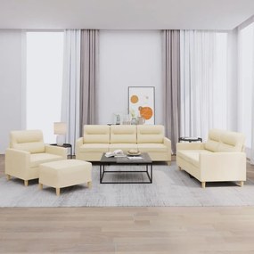 Set Di Divani 4 Pz Con Cuscini Crema İn Tessuto /