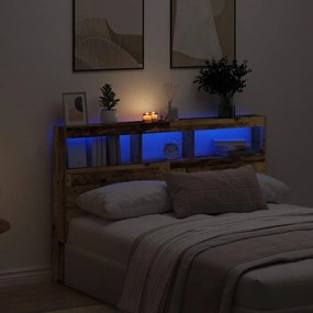 Testiera Con Contenitore A Led Legno Antico 160x17x102 Cm /
