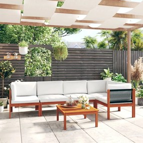 Set divani da giardino 6 pz con cuscini crema massello acacia