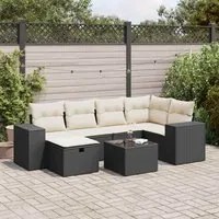 Set Divani da Giardino con Cuscini 7pz Nero Polyrattan 3325692