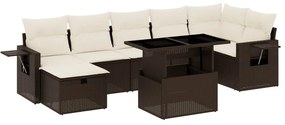 Set divani da giardino 8 pz con cuscini marrone in polyrattan