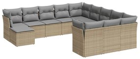 Set divani da giardino 12 pz con cuscini beige in polyrattan