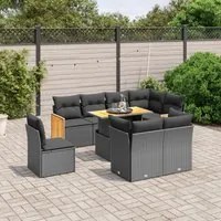 Set Divani da Giardino 9 pz con Cuscini Nero in Polyrattan 3274051