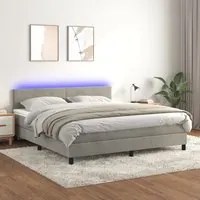 Letto a Molle Materasso e LED Grigio Chiaro 160x200 cm Velluto 3134291