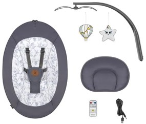 Lionelo - Altalena per bambini RALF con melodia, 4xAA, Grigio/Bianco + telecomando