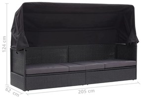 Divano Letto da Esterno con Baldacchino in Polyrattan Nero