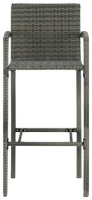 Set bar da giardino 5 pz con braccioli in polyrattan grigio