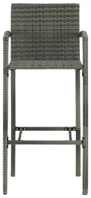 Set bar da giardino 5 pz con braccioli in polyrattan grigio