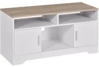 EASYCOMFORT Mobile TV con 3 Scomparti Aperti, 2 Armadietti e Piano d'Appoggio per TV fino a 42 , in Truciolato, 105x40x52cm, Bianco e Legno