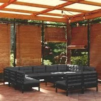 Set Divani da Giardino 12 pz con Cuscini Neri in Legno di Pino 3097221