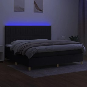 Letto a molle materasso e led nero 200x200cm in tessuto