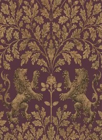 Cole & Son Carta da parati Boscobel Oak - Metallic Autumnal Gold on Claret