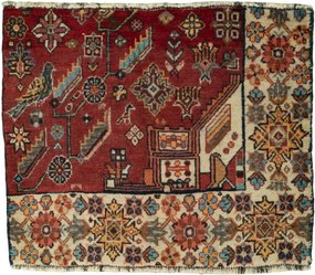 Shiraz Tappeto 60 x 50 Rosso (Iran) Annodato A Mano