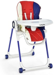 Costway Seggiolone pieghevole per bambini, Seggiolone regolabile in 6 altezze con schienale poggiapiedi 4 ruote Colorato