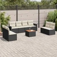 Set Divani da Giardino 9 pz con Cuscini Nero in Polyrattan 3256854