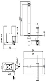 Paffoni Level Les105st Miscelatore lavabo ad incasso 2 Fori con bocca 20 cm Steel Acciaio