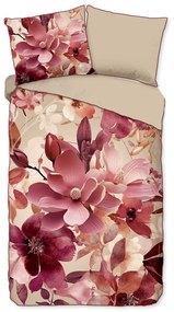 Set copripiumino e federa rosa/beige in raso di cotone per letto singolo ed esteso 140x220 cm Chaja – Descanso