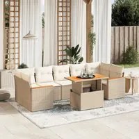 Set Divano da Giardino 8 pz con Cuscini Beige in Polyrattan 3272990