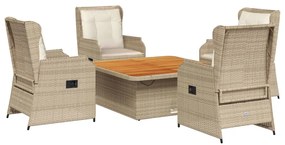 Set divani da giardino 5 pz con cuscini in polyrattan beige