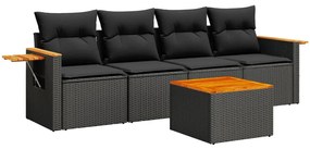 Set divani da giardino 5 pz con cuscini in polyrattan nero