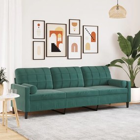 Divano A 3 Posti Con Cuscini Verde Scuro 210 Cm İn Velluto /