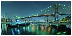 Stampa su tela Ponte Brooklyn illuminato2, multicolore 140 x 70 cm