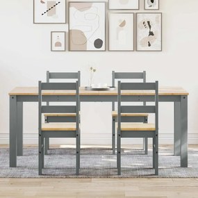Set Da Pranzo 5 Pz Panama Grigio İn Legno Massello Di Pino /