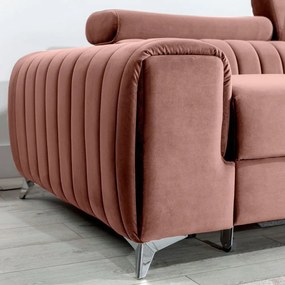 Divano angolare rosa allungabile/con contenitore (con penisola a destra/con chaise lounge) e rivestimento in velluto Grayson – ELTAP