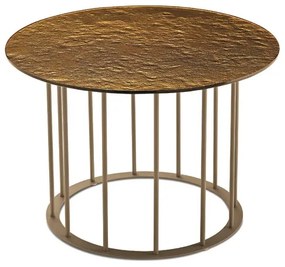 Tavolino tondo D60 cm con base in metallo Beige e piano in vetro martellato Ambra MUTE