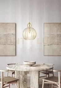 Lia sospensione in vetro e metallo cognac specchiato + ottone bruni...