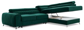 Divano angolare verde allungabile/con contenitore (con penisola a destra/a L) e rivestimento in velluto Laurence – ELTAP