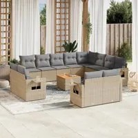 Set Divano da Giardino 13 pz con Cuscini Beige in Polyrattan 3224834