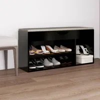 Panca Porta Scarpe con Cuscino Nera 104x30x49cm Multistrato 326751